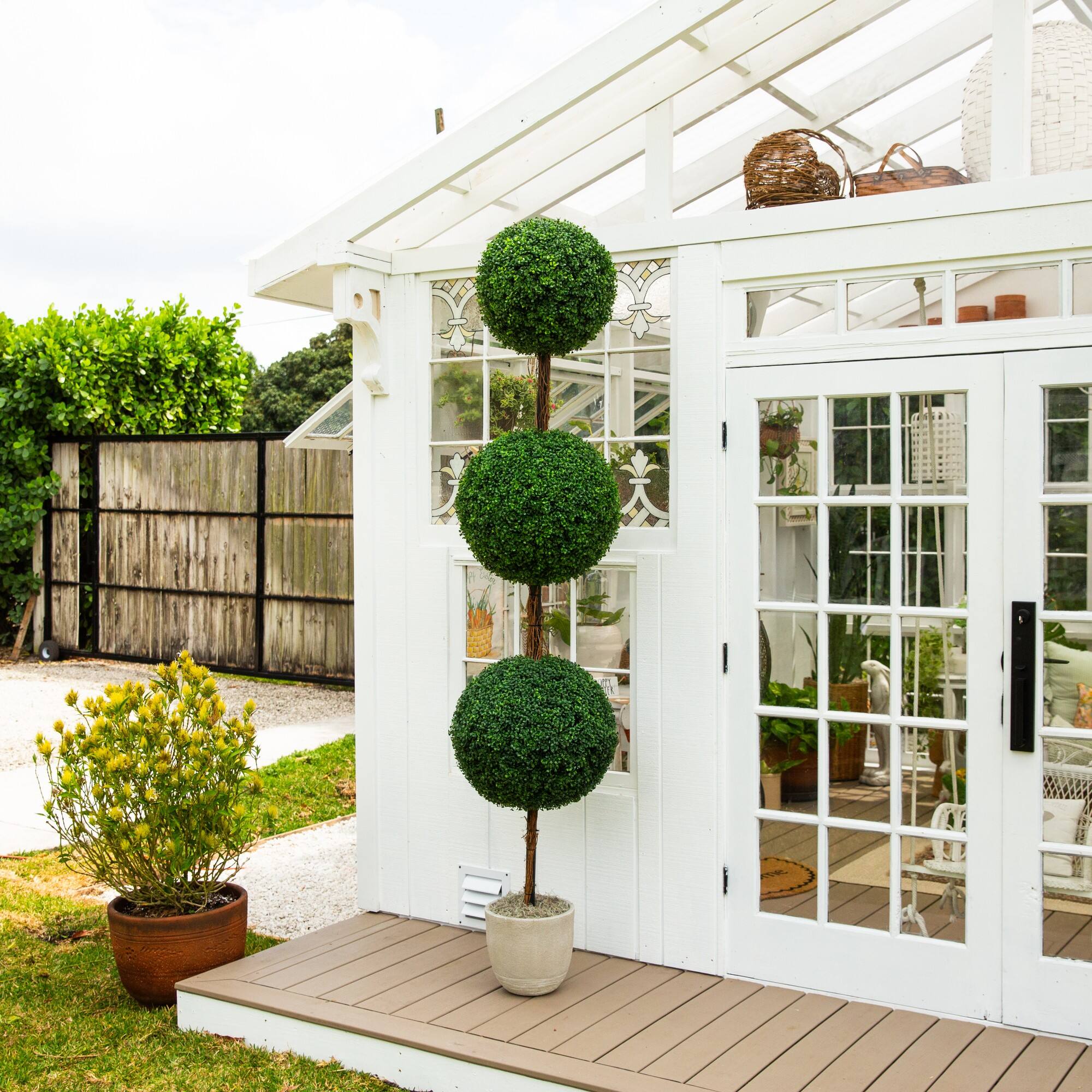 8ft. UV Resistant Artificial Triple Ball Boxwood Topiary Tree (Indoor/Outdoor)
